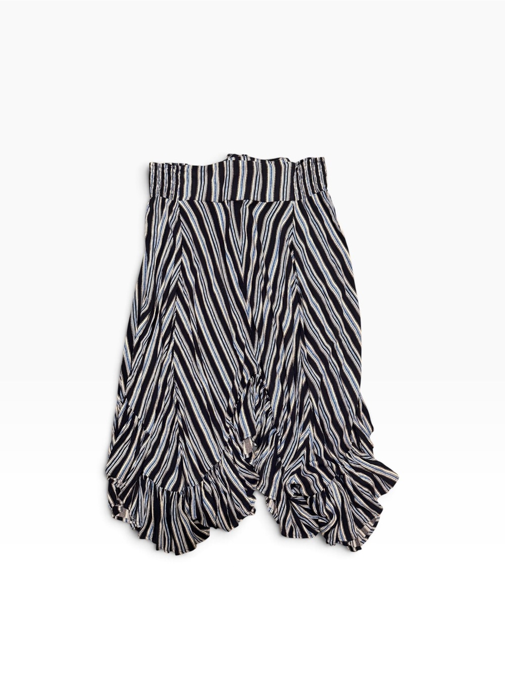 City Chic Navy Multi Striped Ruffle Midi Skirt size 18